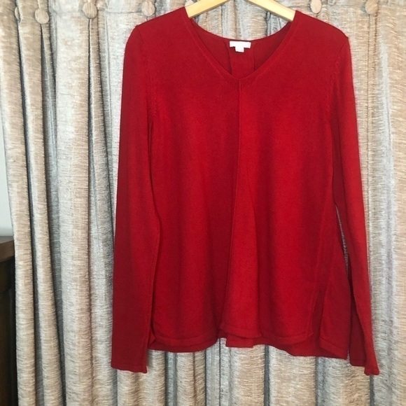 J Jill Red V Neck Pleated Back Sweater Size Small - Picture 2 of 16